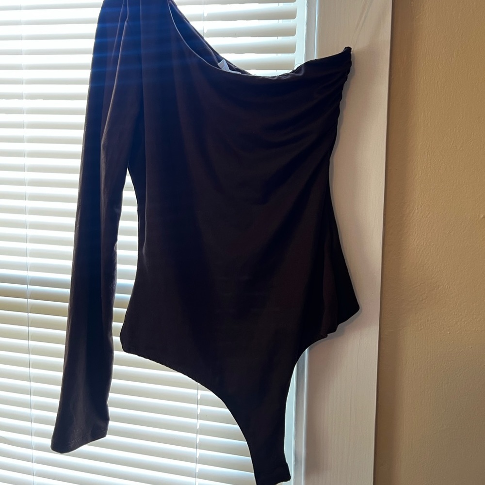 Brown one shoulder body suit
